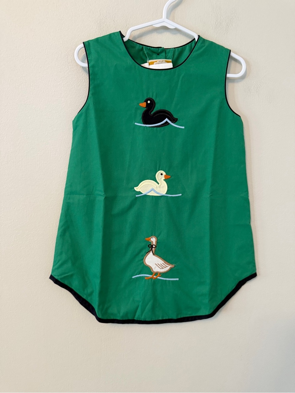 The Beaufort Bonnet Company Green Toddler Pinafore with Duck Appliqués